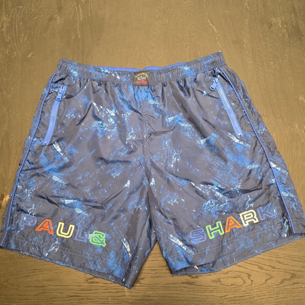 Paul & Shark Yachting Blue Abstract Print Swim Trunks Mens XL Made in Italy